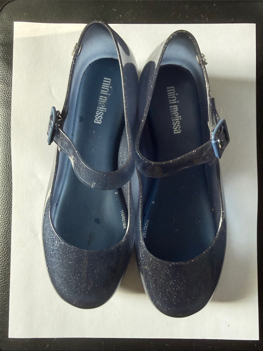 Mini Melissa Girls' Navy Glitter Mary Janes
